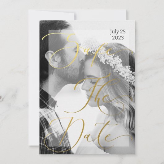 黒モダン白と金ゴールドフォトエレガントInv 招待状 (正面)