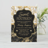 黒モダン白と金ゴールド大理石スウィート16 招待状 (スタンド正面)