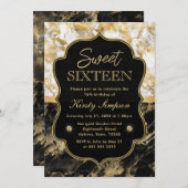 黒モダン白と金ゴールド大理石スウィート16 招待状 (正面/裏面)