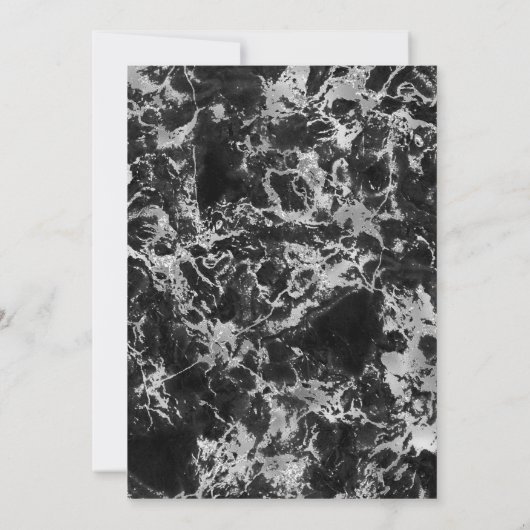 黒モダン白と銀の大理石誕生日 招待状 (裏面)