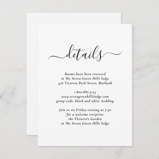 黒モダン白のエンク結婚ロージャカード エンクロージャーカード (正面/裏面)