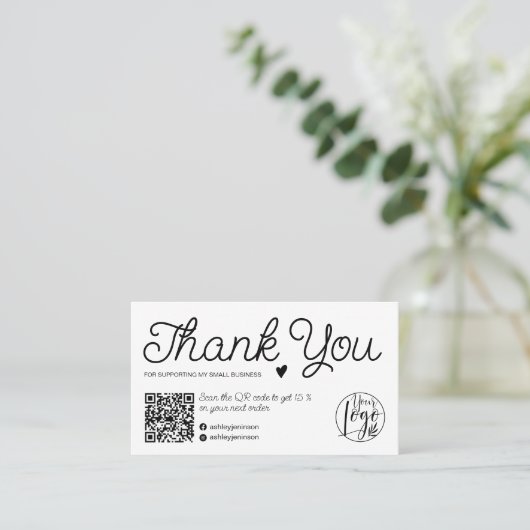 黒モダン白のオーダ感謝していーQrコード 名刺 (スタンド正面)