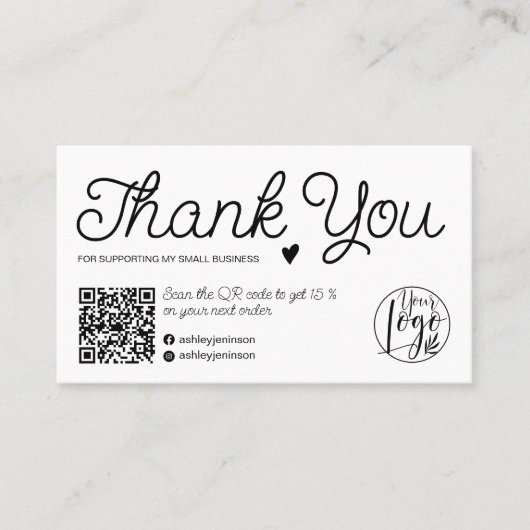 黒モダン白のオーダ感謝していーQrコード 名刺 (正面)