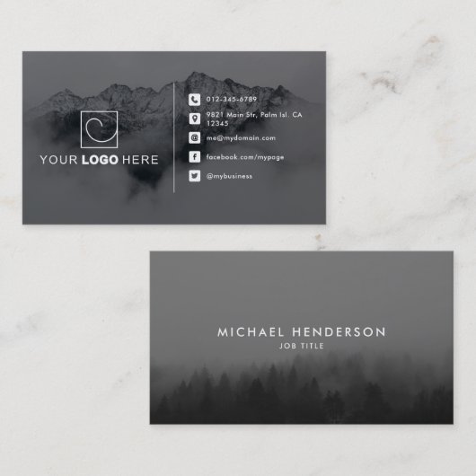 黒モダン白のカスタムロゴ2 – 写真 名刺 (正面/裏面)