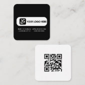 黒モダン白のカスタムロゴ スクエア名刺 (正面/裏面)