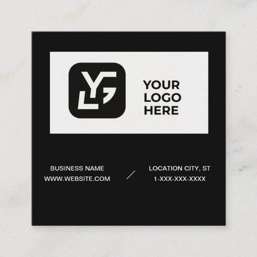 黒モダン白のカスタムロゴ スクエア名刺 (正面)