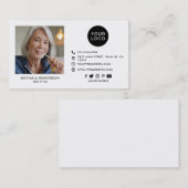 黒モダン白のカスタムロゴ、社交、写真 名刺 (正面/裏面)