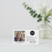 黒モダン白のカスタムロゴ、社交、写真 名刺 (スタンド正面)