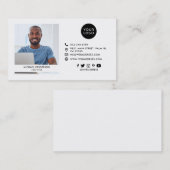 黒モダン白のカスタムロゴ、社交、写真 名刺 (正面/裏面)