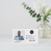 黒モダン白のカスタムロゴ、社交、写真 名刺 (スタンド正面)