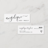 黒モダン白のスクリプトのメイクアップ髪のトレンディー スキニー名刺 (正面/裏面)