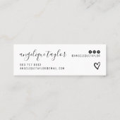 黒モダン白のスクリプトのメイクアップ髪のトレンディー スキニー名刺 (裏面)