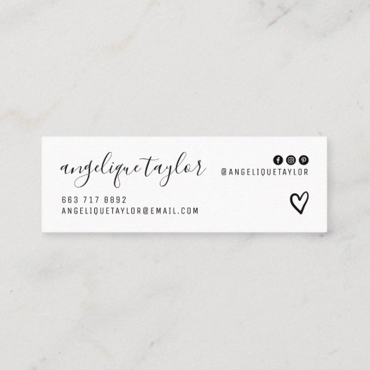 黒モダン白のスクリプトのメイクアップ髪のトレンディー スキニー名刺 (裏面)