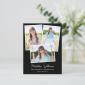 黒モダン白のスクリプ数々のト写真卒業 ポストカード (スタンド正面)