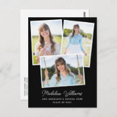 黒モダン白のスクリプ数々のト写真卒業 ポストカード (正面/裏面)