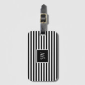 黒モダン白のストライプイニシャル ラゲッジタグ (正面縦)
