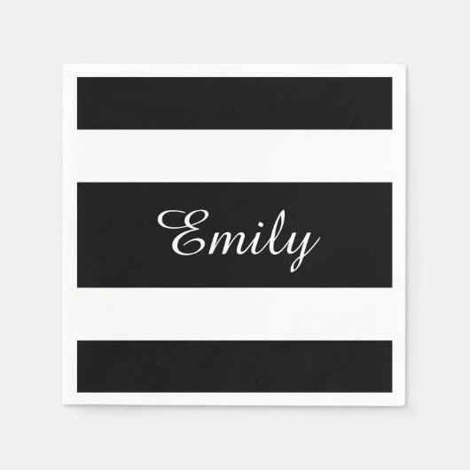 黒モダン白のストライププリント スタンダードカクテルナプキン (正面)