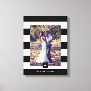 黒モダン白のストライプ写モノグラムの真 キャンバスプリント