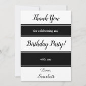 黒モダン白のストライプ誕生日 サンキューカード (正面)