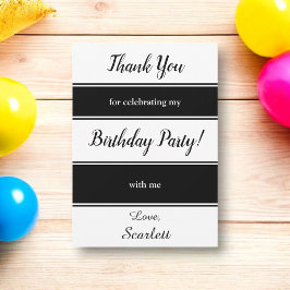 黒モダン白のストライプ誕生日 サンキューカード