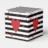 黒モダン白のストライプ赤いハート フェイバーボックス (正面サイド)