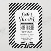 黒モダン白のストライプ 招待状 (正面/裏面)