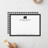 黒モダン白のプレイドパーソナライズされた不動産仲介業者 ノートカード (正面/裏面インサイチュ)