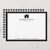 黒モダン白のプレイドパーソナライズされた不動産仲介業者 ノートカード (正面/裏面)