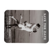 黒モダン白の写真結婚式の日付を保存 マグネット (横)