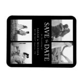 黒モダン白の写真結婚式の日付を保存 マグネット (横)