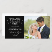 黒モダン白の写結婚真サンキューカード サンキューカード (正面/裏面)