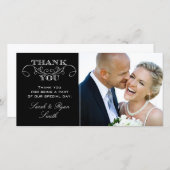黒モダン白の写結婚真サンキューカード サンキューカード (正面/裏面)
