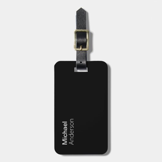 黒モダン白の名前アドレス荷物タグ ラゲッジタグ (正面縦)