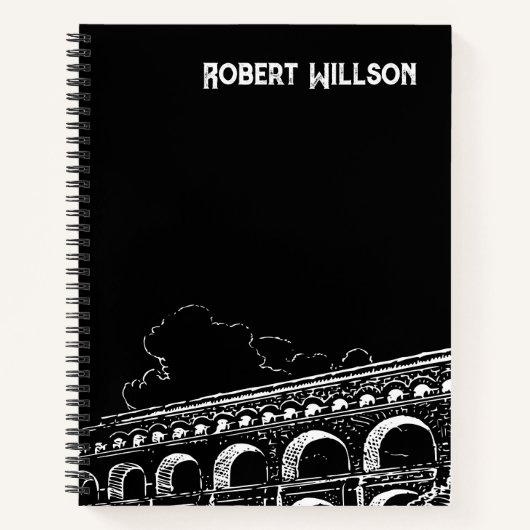 黒モダン白の名前スパイラルノートブック ノートブック (正面)