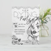 黒モダン白の大人フェミニンハロウィーン 招待状 (スタンド正面)