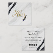 黒モダン白の大理石の髪の名前 スクエア名刺 (正面/裏面)