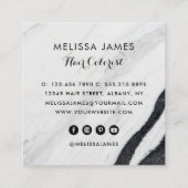 黒モダン白の大理石の髪の名前 スクエア名刺 (裏面)