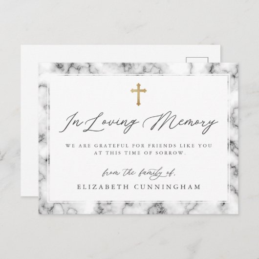 黒モダン白の大理石クロスフェイクメモリアル ポストカード (正面/裏面)