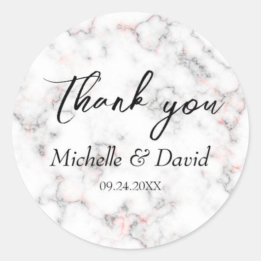黒モダン白の大理石結婚の ラウンドシール (正面)
