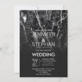 黒モダン白の大理石結婚式招待状 招待状 (正面)