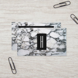 黒モダン白の大理石、モノグラム2 名刺