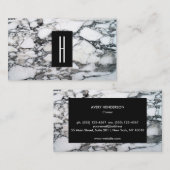 黒モダン白の大理石、モノグラム2 名刺 (正面/裏面)