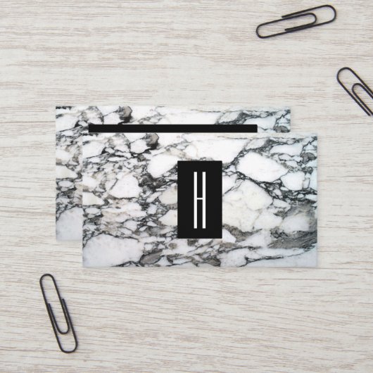 黒モダン白の大理石、モノグラム2 名刺 (正面/裏面インサイチュ)