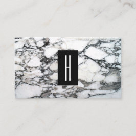 黒モダン白の大理石、モノグラム2 名刺