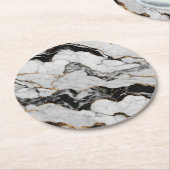 黒モダン白の大理石 ラウンドペーパーコースター (アングル)