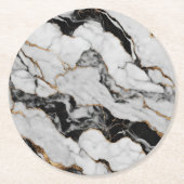 黒モダン白の大理石 ラウンドペーパーコースター (正面)