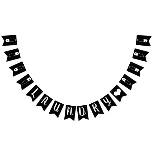 黒モダン白の安全ピンランドリールーム バンティングフラッグ (全)