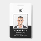 黒モダン白の従業員の写真名タグ バッジ (表面)