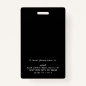 黒モダン白の従業員の写真名タグ バッジ (裏面)