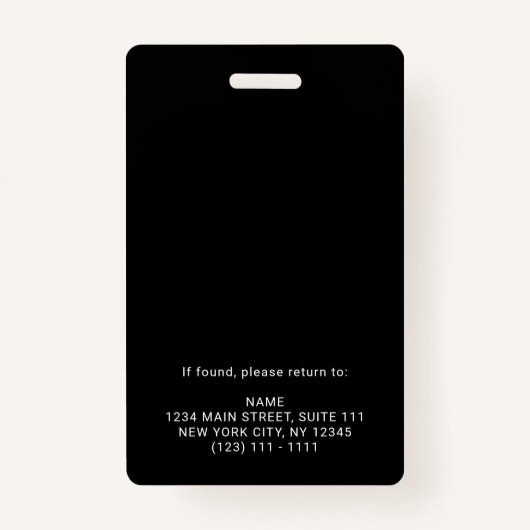 黒モダン白の従業員の写真名タグ バッジ (裏面)